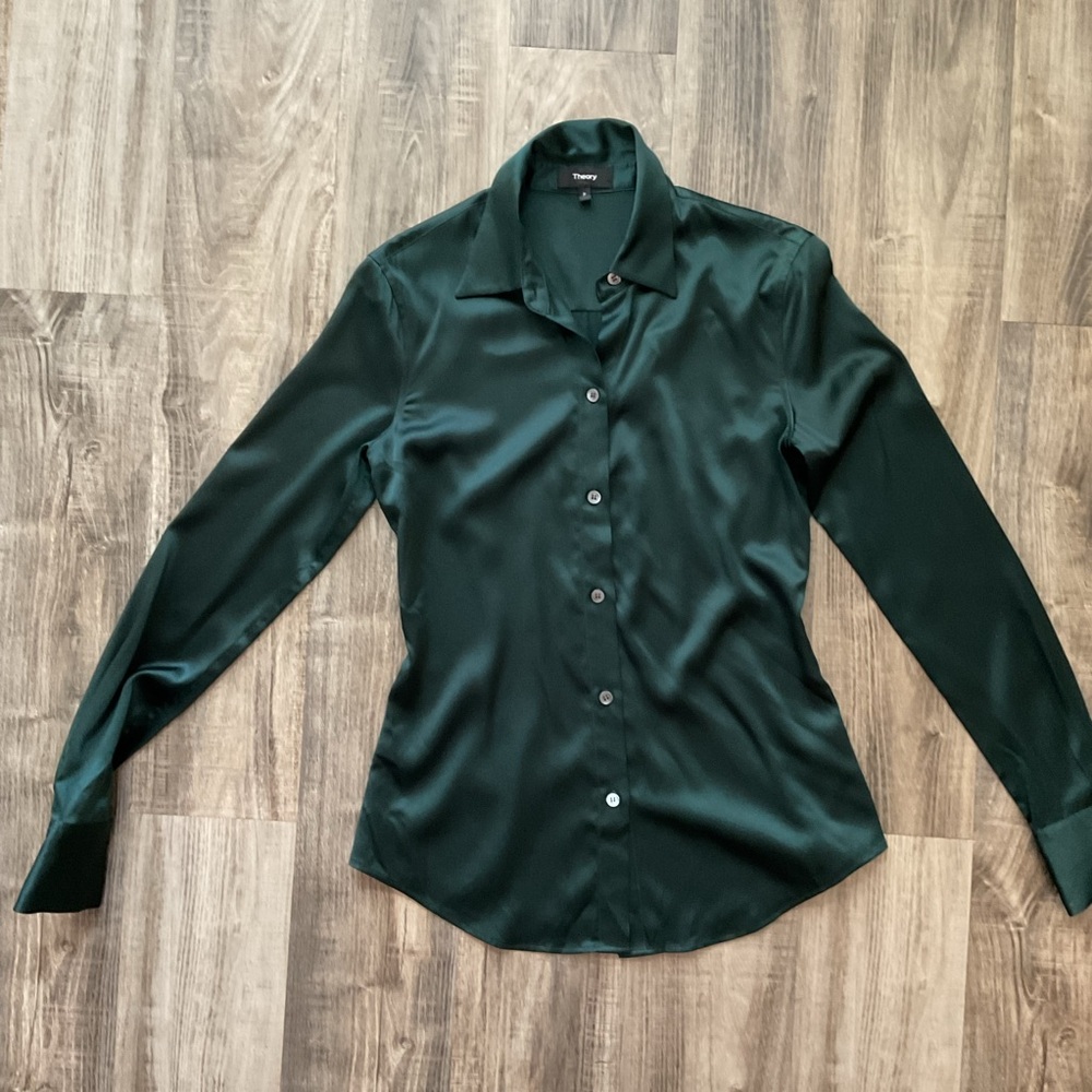 Theory Perfect Fitted Button-Front Stretch-Satin … - image 2